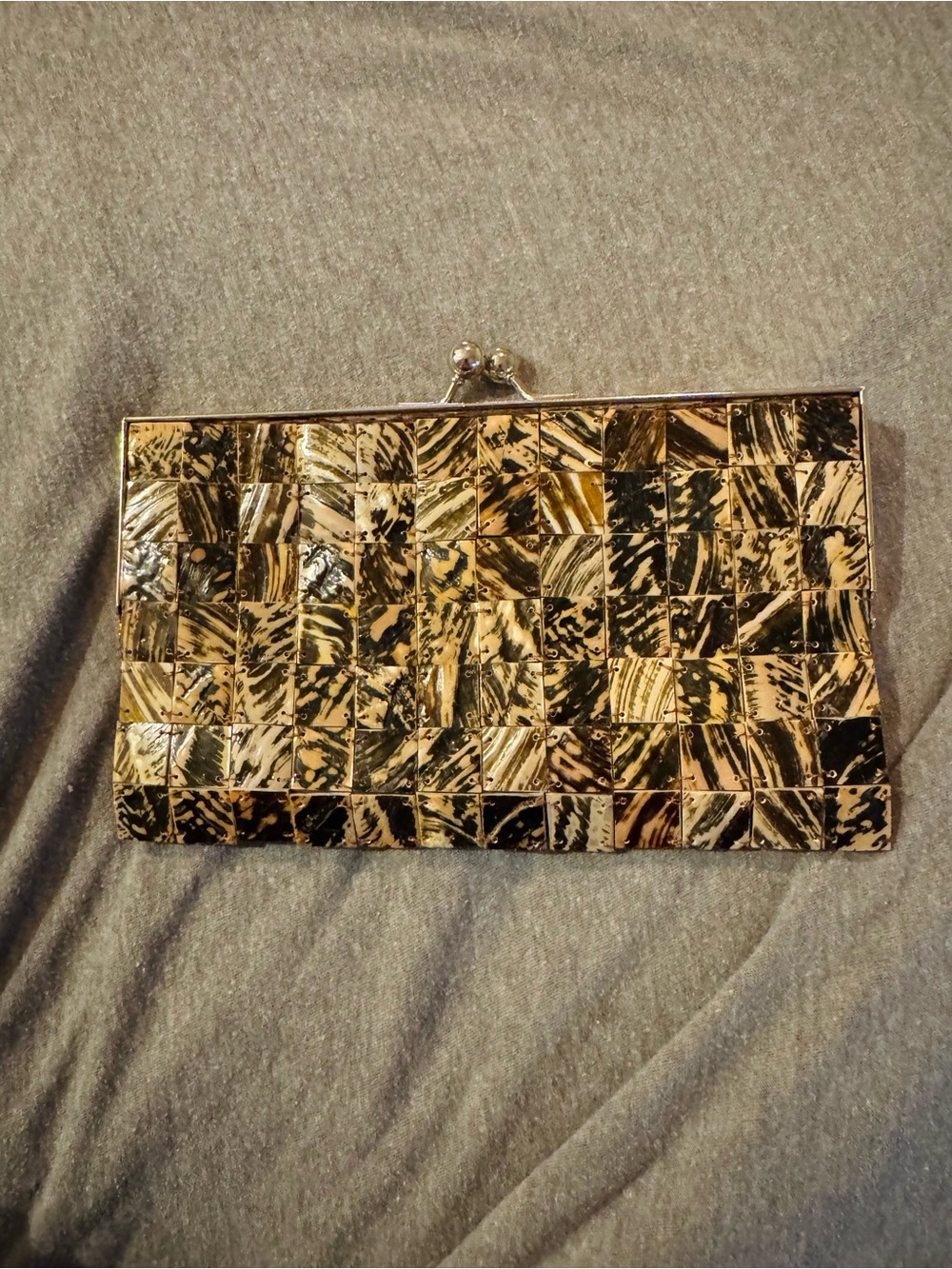 Black and Gold Print Mosaic Kiss-Lock Evening Clutch